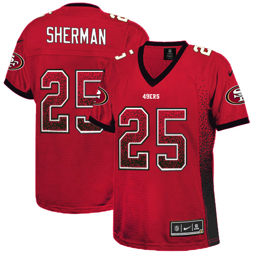 Nike 49ers #25 Richard Sherman Red Team Color Women's Stitched NFL Elite Drift Fashion Jersey